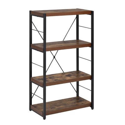 INFURNIC Decorative Bookshelf 3 Tier Open Storage Shelf with Weathered Oak Top and Metal Frame, Black, 11"*24"*43"