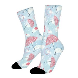 Pink Umbrella Women Printed Crew Socks Funny Funky Socks Soft Polyester Novelty Gifts for Artists Men - 1 of 1