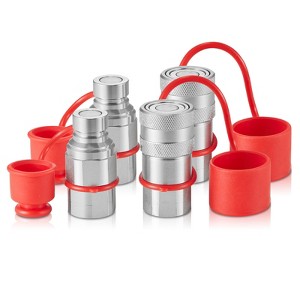VEVOR 1/2" Flat Face Hydraulic Couplers, 1/2" NPT Skid Steer Hydraulic Quick Connect Couplers with 4 Dust Caps (ISO16028) - 1 of 4