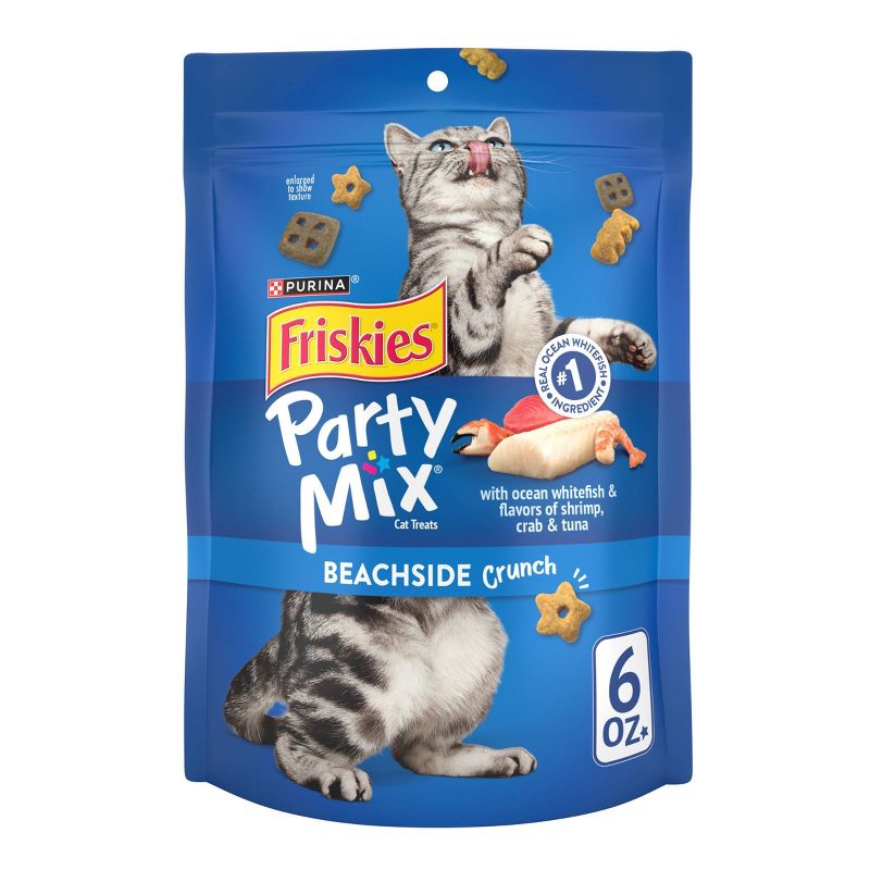 Purina Friskies Party Mix Beachside Crunch Crunchy with Chicken and Seafood Flavor Cat Treats, 1 of 10