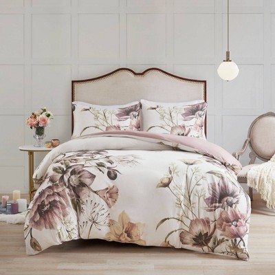 Blush Floral Cotton King/Cal King Duvet Cover Set