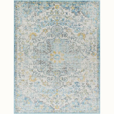 Mark & Day Olivia 7'10"x10'3" Rectangle Woven Indoor Area Rugs Ivory Cream/Teal/Yellow: Traditional Medallion, Stain-Resistant