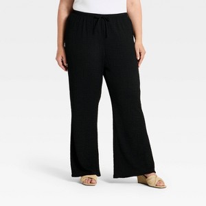 Women's Mid-Rise Tie-Front Textured Knit Pull-On Flare Pants - A