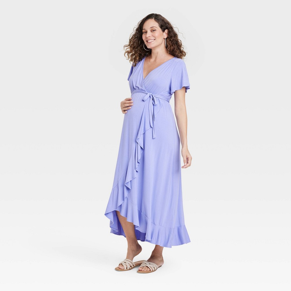 Size S Flutter Sh ort Sleeve Knit Maxi Maternity Empire Waist Dress - Isabel Maternity by Ingrid & Isabel™ Purple 