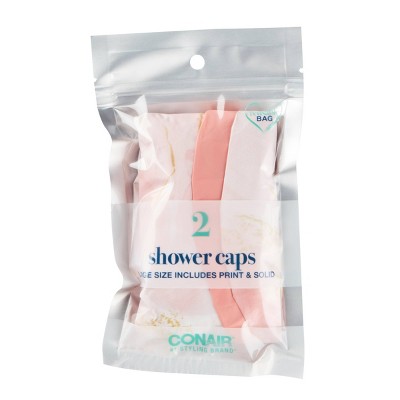 Conair Standard Size Elastic Edge Shower Cap Set - Solid and Print - 2pk