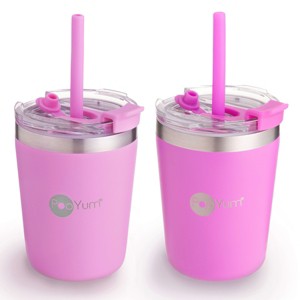 PopYum 9oz Insulated Stainless Steel Kids’ Cups with Lid and Straw, 2-Pack, Purple & Pink, stackable, sippy, baby, child, toddler, tumbler - 1 of 4