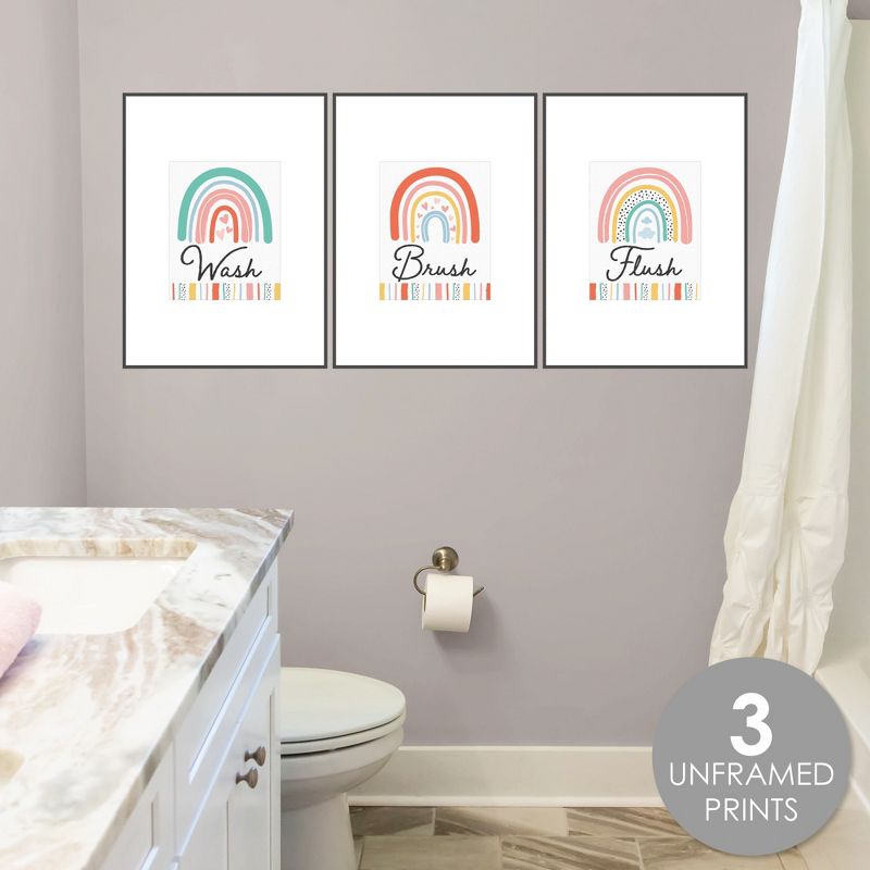 Big Dot of Happiness Hello Rainbow - Unframed Wash, Brush, Flush - Boho Bathroom Wall Art - 8 x 10 inches - Set of 3 Prints, 3 of 7