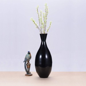 Villacera Handcrafted 24” Tall Black Bamboo Vase | Decorative Tear Drop Floor Vase for Silk Plants, Flowers, Filler Decor | Sustainable Bamboo - 1 of 4