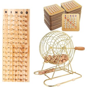 GSE Bingo Game Set with Large Brass Cage, 10 Shutter Slide Bingo Cards, Wood Master Board & 7/8" Calling Balls for Large Groups, Parties, Game Night - 1 of 4