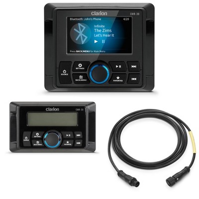 Clarion CMM-30 Marine Source Unit with Color LCD Display & CMR-20 Wired Marine Remote with 2.4" LCD Display & 6' cable