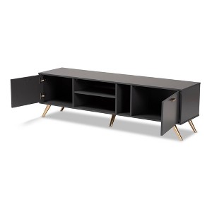 Kelson Wood TV Stand for TVs up to 55" Dark Gray/Gold - Baxton Studio: Modern Console with Storage - 1 of 4