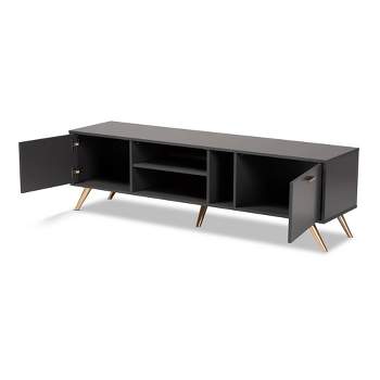 Kelson Wood TV Stand for TVs up to 55" Dark Gray/Gold - Baxton Studio