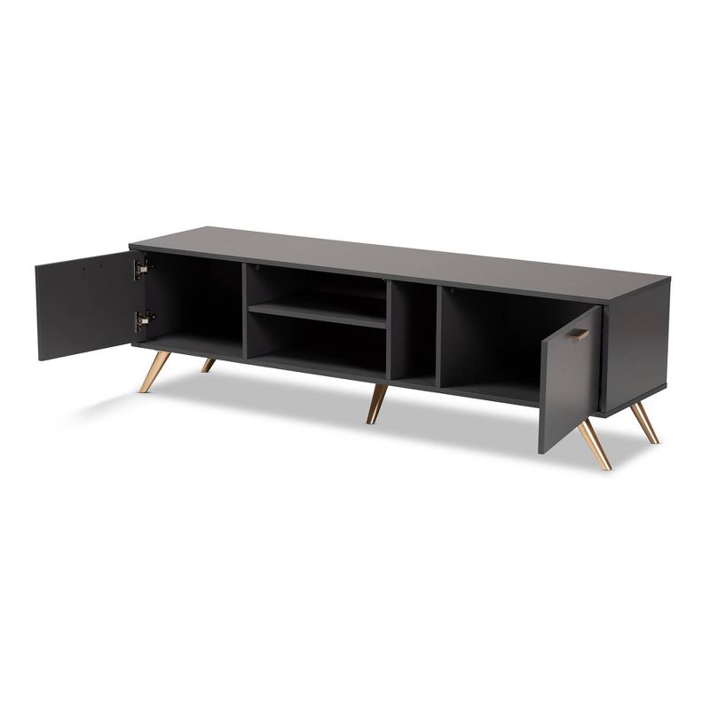 Kelson Wood TV Stand for TVs up to 55&#34; Dark Gray/Gold - Baxton Studio, 1 of 8