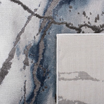 Blue and Gray Abstract Non-Slip Synthetic Round Rug