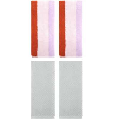 REGALWOVEN 4 Pcs Cotton Soft Absorbent Stripe Pattern Bathroom Hand Towel 14" x 30"