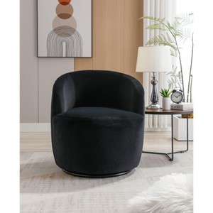 Akoasm Soft Swivel Accent Barrel Sofa & Chair With Metal Black Powder Coating Ring For Living Room, Office & Bedroom-Black - 1 of 4