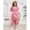 Plus Size Split Layered Hem Fake Button Short Sleeve Summer Maxi Dress - 3 of 3