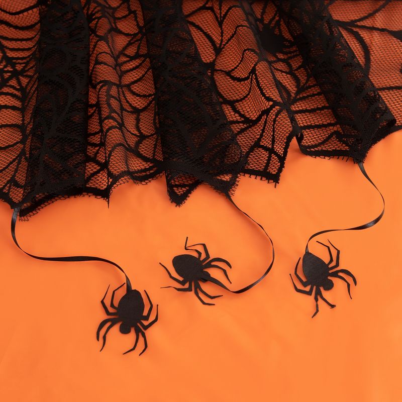 Crawling Halloween Spider Lace Lined Tablecloth - Black/Orange - Elrene Home Fashions, 3 of 4