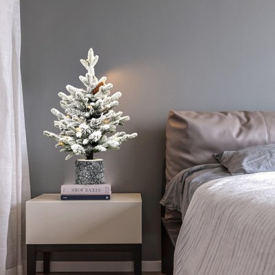 NAYSAYE Christmas Tree Stand 2FT Flocked Tree 189 Tips with Pot Base and Pine Cones for Christmas Decorations, White and Green, 15"*24"*4.4"