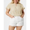 Agnes Orinda Women's Plus Size Keyhole Flutter Short Sleeve Chiffon Floral Tops - 2 of 4