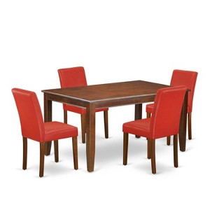 HomeStock 5-Piece Rectangle Mahogany Finish Solid Wood Top Dining Table with 4 Parson Chair - 1 of 4