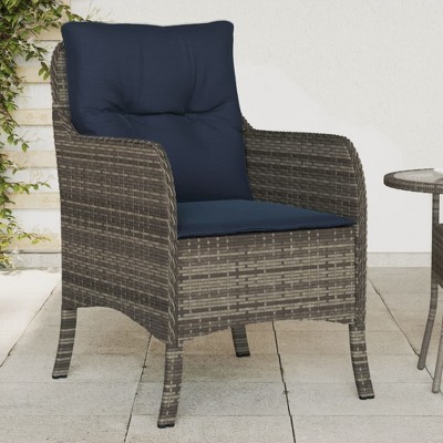 vidaXL 2 pcs Gray Poly Rattan Patio Chairs - Navy Blue Cushions, Weather-Resistant, Garden/Outdoor Seating, Washable Covers, 23"x26.4"x33.9"