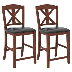 Tangkula 24" Modern Bar Stools Set of 2 w/ Hollowed High Backrest Waterproof Pu Leather - 1 of 4