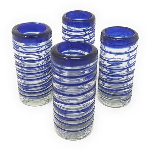Dos Sueños Mexican Hand Blown Tequila Shot Glasses - Blue Spiral - 2oz - Set of 4 - 1 of 4