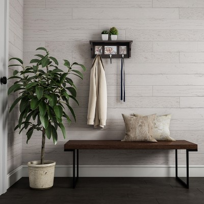 Black Wall Shelf with Picture Collage and Hooks