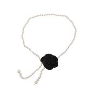 Unique Bargains Women's Faux Pearls Waist Chain Black 1 Pc - 1 of 4