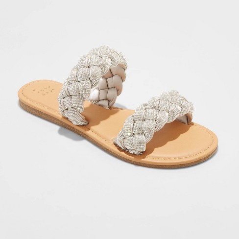 Women's Lucy Braided Rhinestone Slide Sandals - A New Day™ Silver 9 : Target