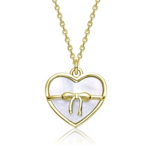 Guili 14K Gold Plated with White Mother Of Pearl Heart with Bow Pendant Neckalce For Kids - 1 of 2