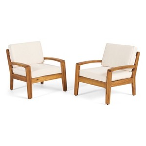 Christopher Knight Home Parma Outdoor Acacia Wood Club Chairs with Water-Resistant Cushions (Set of 2) - 1 of 4