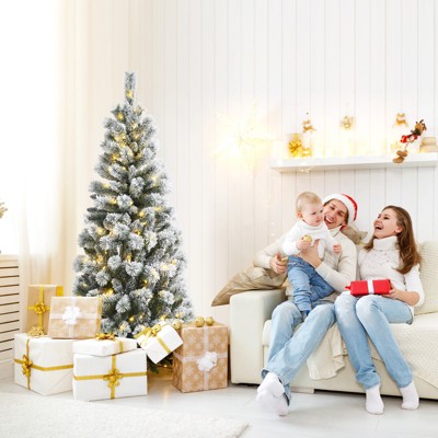 6ft Pre-Lit Snow Flocked Pine Christmas Tree with Multi-Color LED Lights