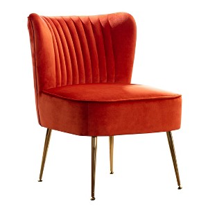 WestinTrends Phoebe Upholstered Tufted Velvet Accent Chair With Metal Leg - 1 of 4