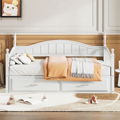 NicBex Wooden Twin Size Daybed with Twin Size Trundle,Extendable Daybed with 2 Storage Drawers for Bedroom,Living Room,Apartment,White