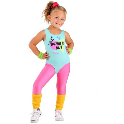 HalloweenCostumes.com 4T Girl Toddler Girl's Totally 80s Workout Costume,  Pink/Green/Yellow