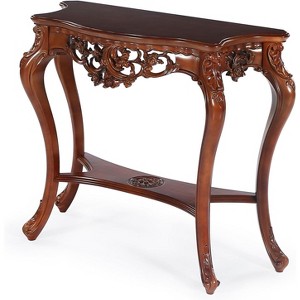 Gulches Elegant 2-Tier Console Entryway Hallway Table, Walnut Veneer, Detailed Carvings, Brown, 37.6" - 1 of 4