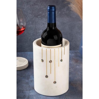 Elegant White Marble Wine Chiller with Gold Inlay