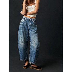 Womens Jeans Pants Wide Leg Barrel Jeans Mid Rise Casual Loose Fit Jeans Summer Pants - 1 of 4