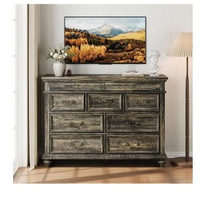 Farmhouse 9-Drawer Dresser, 47" Rustic Wood Chest with Vintage Metal Handles, Storage for Bedroom, Living Room, Entrance - 1 of 4
