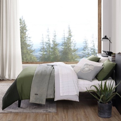 Skyline Green and Gray Reversible Microfiber Twin Duvet Set