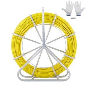 VEVOR Fish Tape Fiberglass, 656 ft, 1/4 inch, Duct Rodder Fishtape Wire Puller, Cable Running Rod with Steel Reel Stand, 3 Pulling Heads, Fishing Tool - 1 of 4