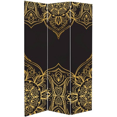 6" Double Sided Mandala Pattern Canvas Room Divider Black - Oriental Furniture