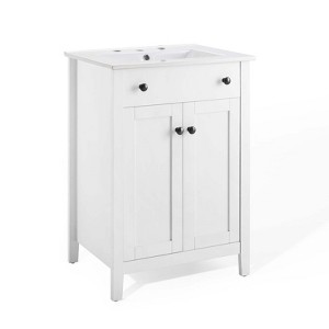 Modway Nantucket 24 Inch Bathroom Vanity in White, Wood Modern Style Cabinet - 1 of 4
