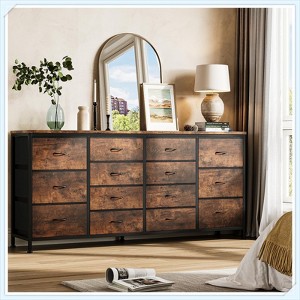 Jojoka 14 Drawer Dresser TV Stand with Charging Station – 63" Black Fabric Entertainment Center for 65-75" TVs, Bedroom & Living Room Use - 1 of 4