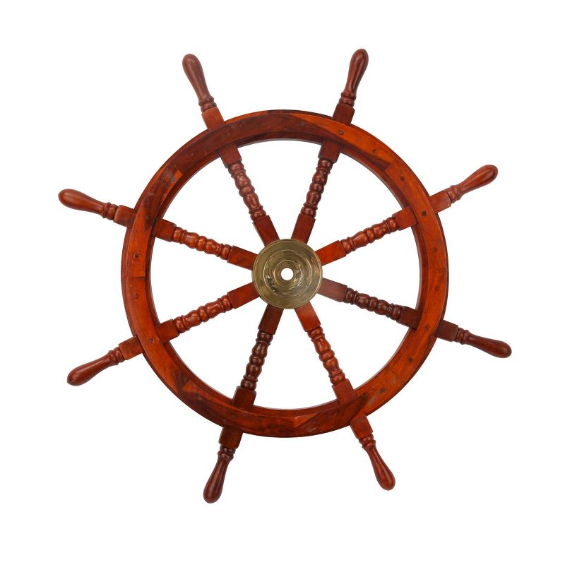 Wood Sail Boat Ship Wheel Wall Decor with Gold Hardware Brown - Olivia & May, 2 of 6