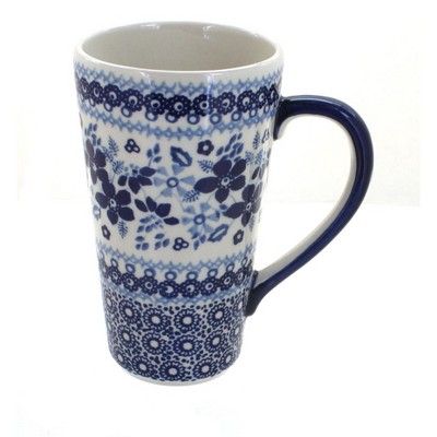 Blue Rose Polish Pottery Vintage Blue Daisy Large Coffee Mug