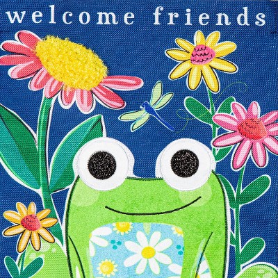 Cheerful Multicolor Frog Burlap Garden Flag 12 x 18 Inches