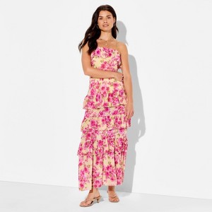 Women's Flounce Tiered Maxi A-Line Dress - Wild Fable Yellow Floral M :  Target